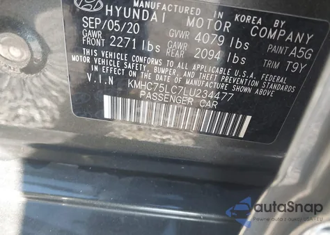 2020 Hyundai Ioniq Hybrid Se из США, поврежденный, VIN KMHC75LC7LU234477